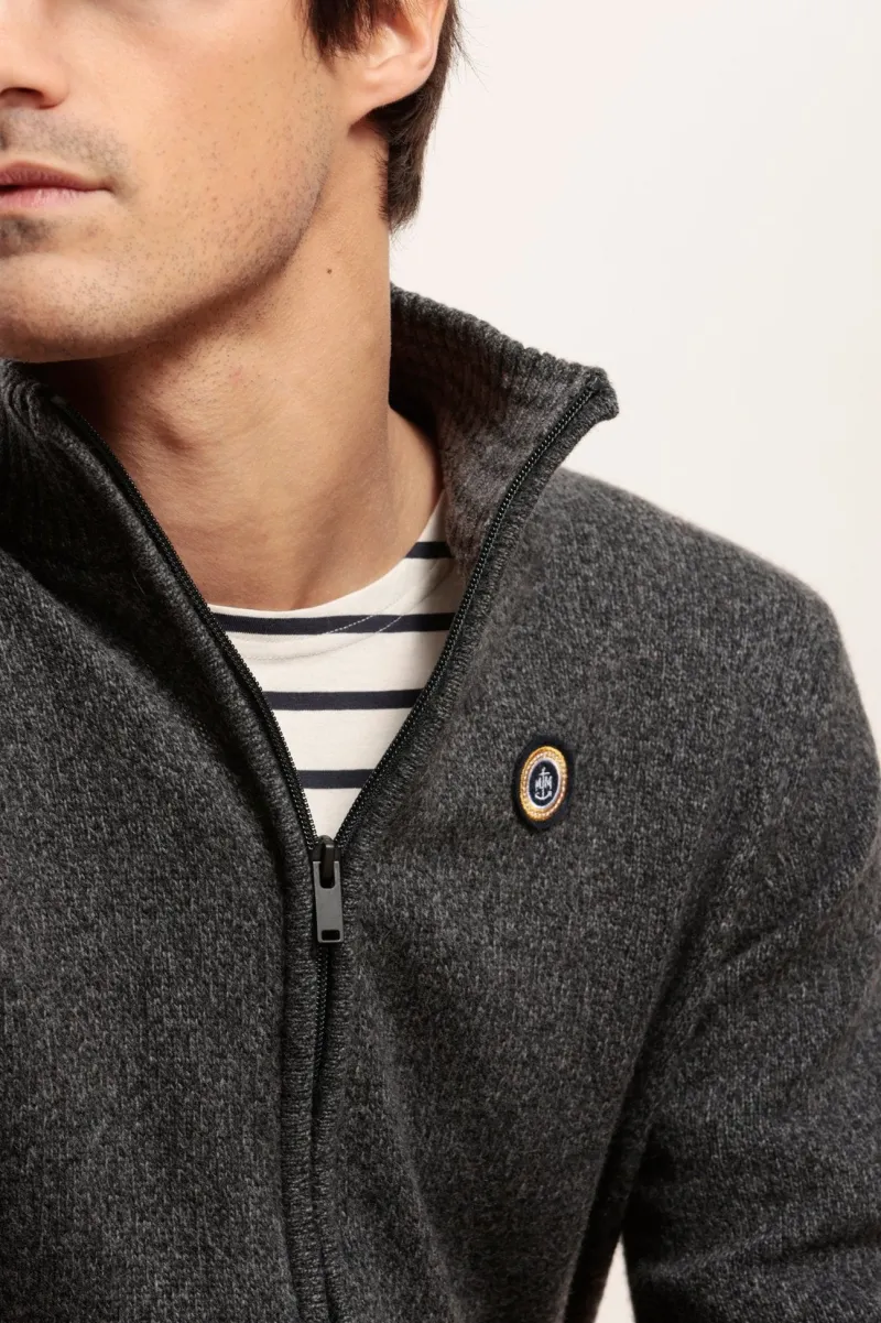 Store Cardigan zippé avec laine moulinée TANDEM Homme Pulls, Cardigans