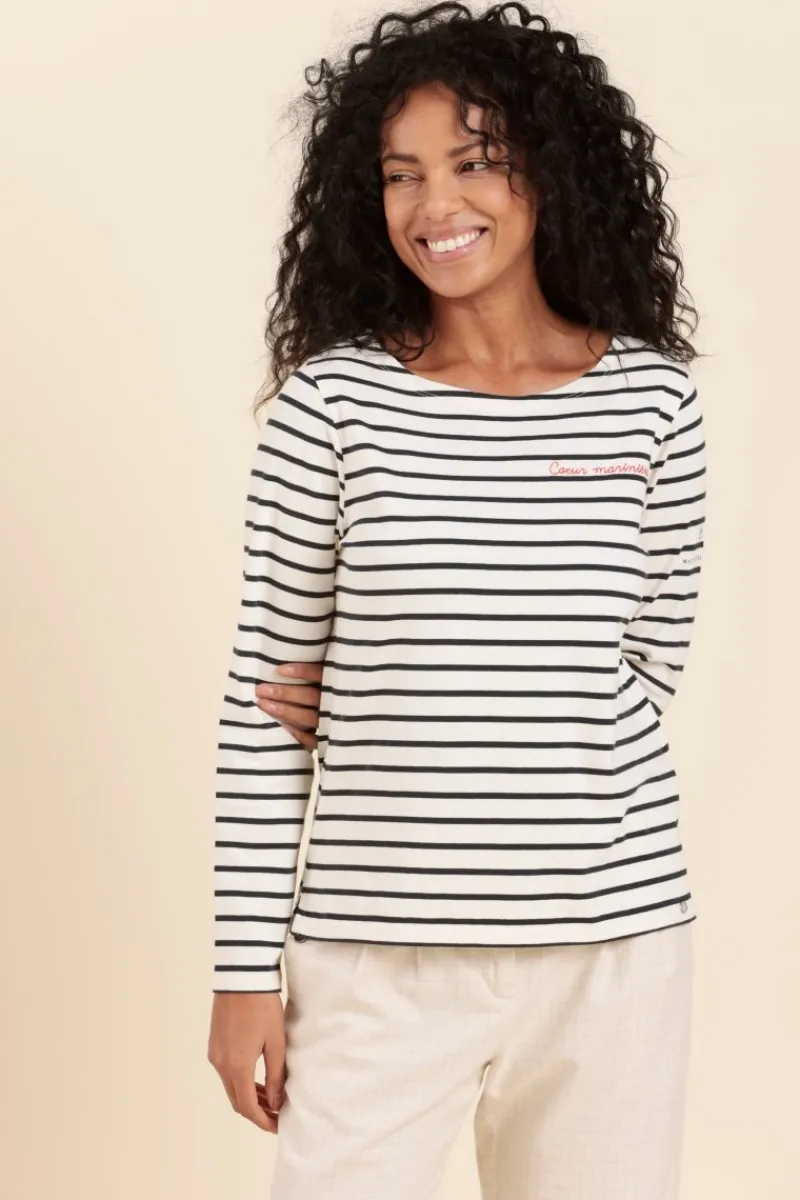 Store mariniere avec broderie coeur Femme Marinières